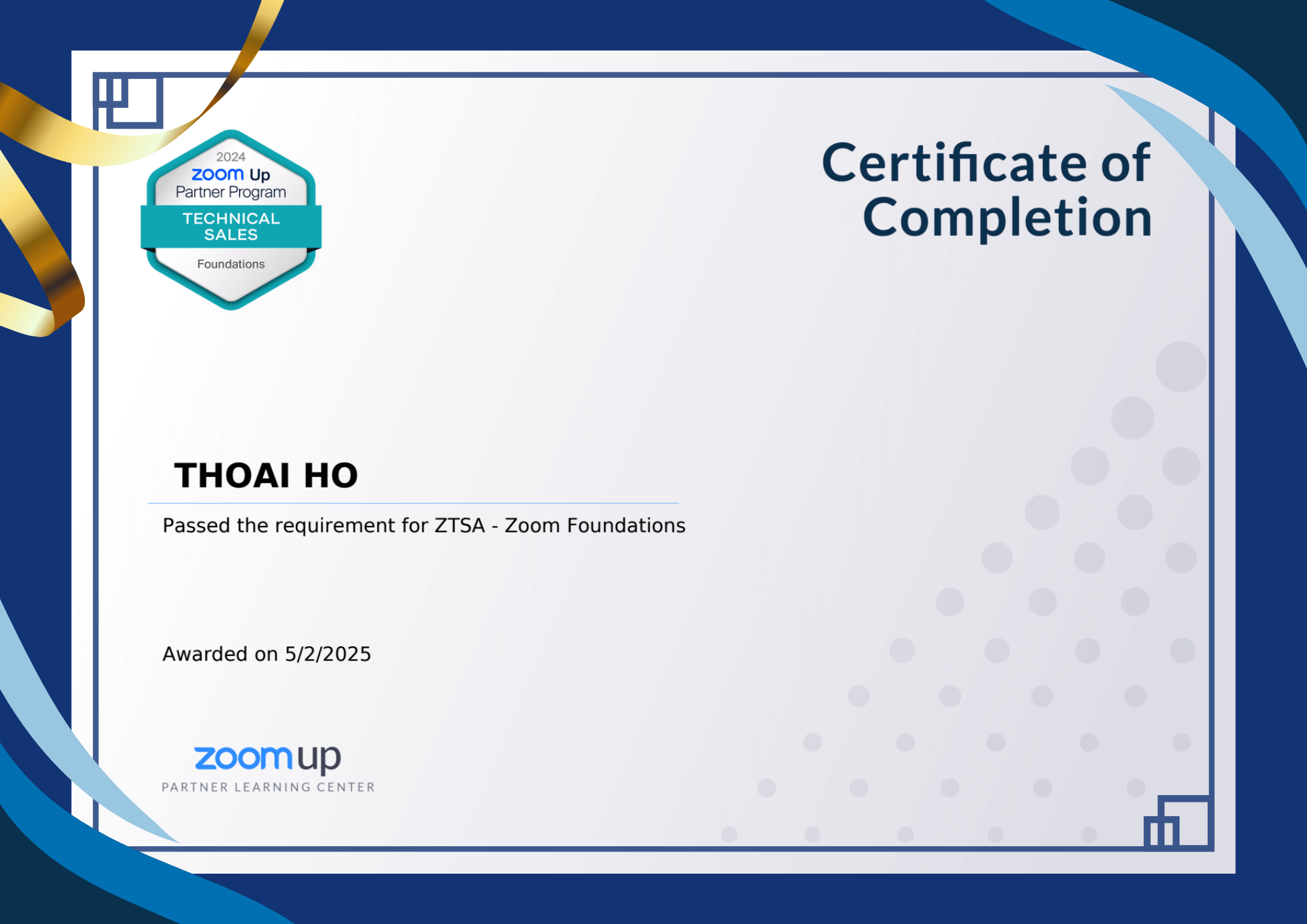 Pased the requirement for ZSA - Zoom Foundations