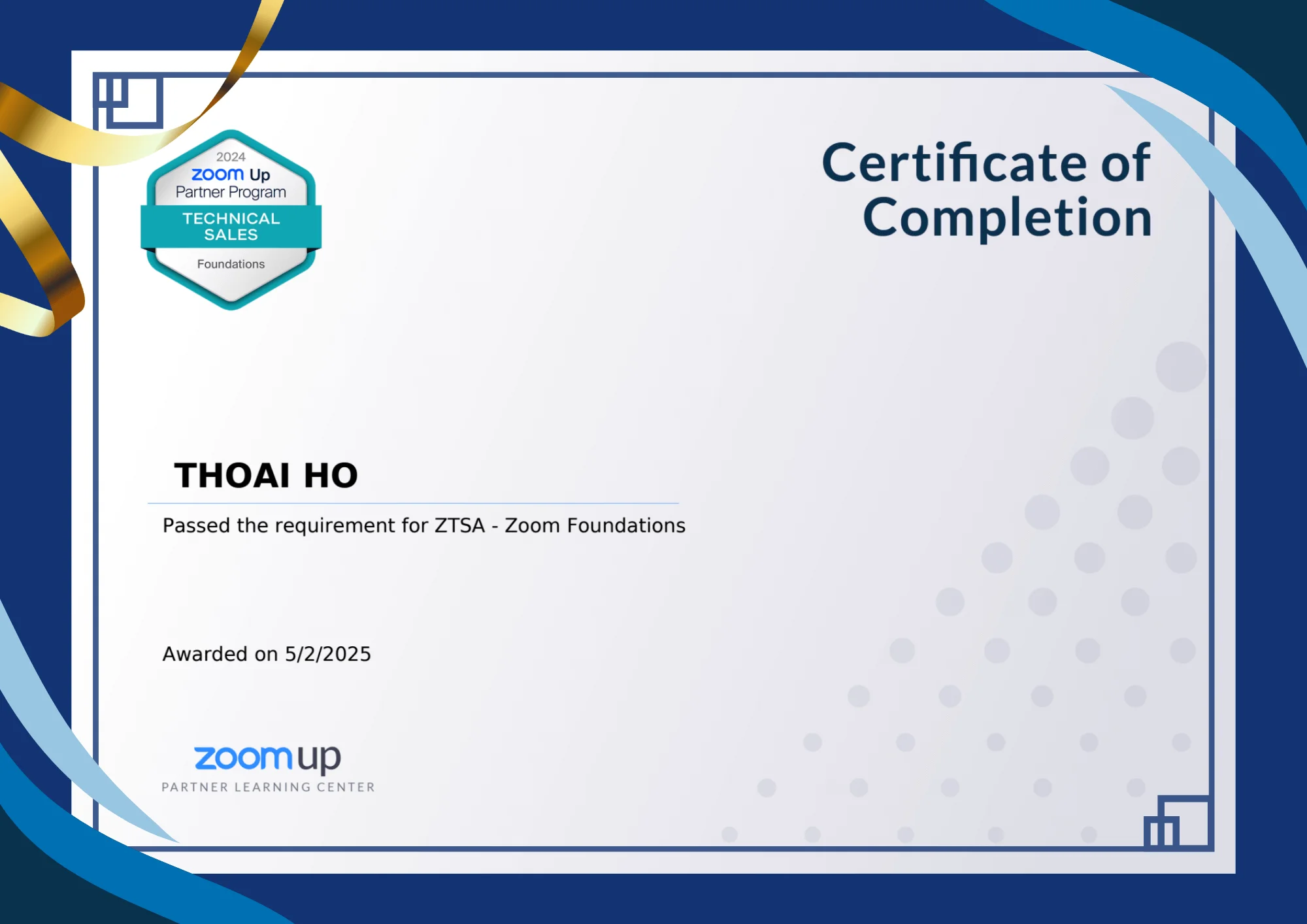 Pased the requirement for ZSA - Zoom Foundations