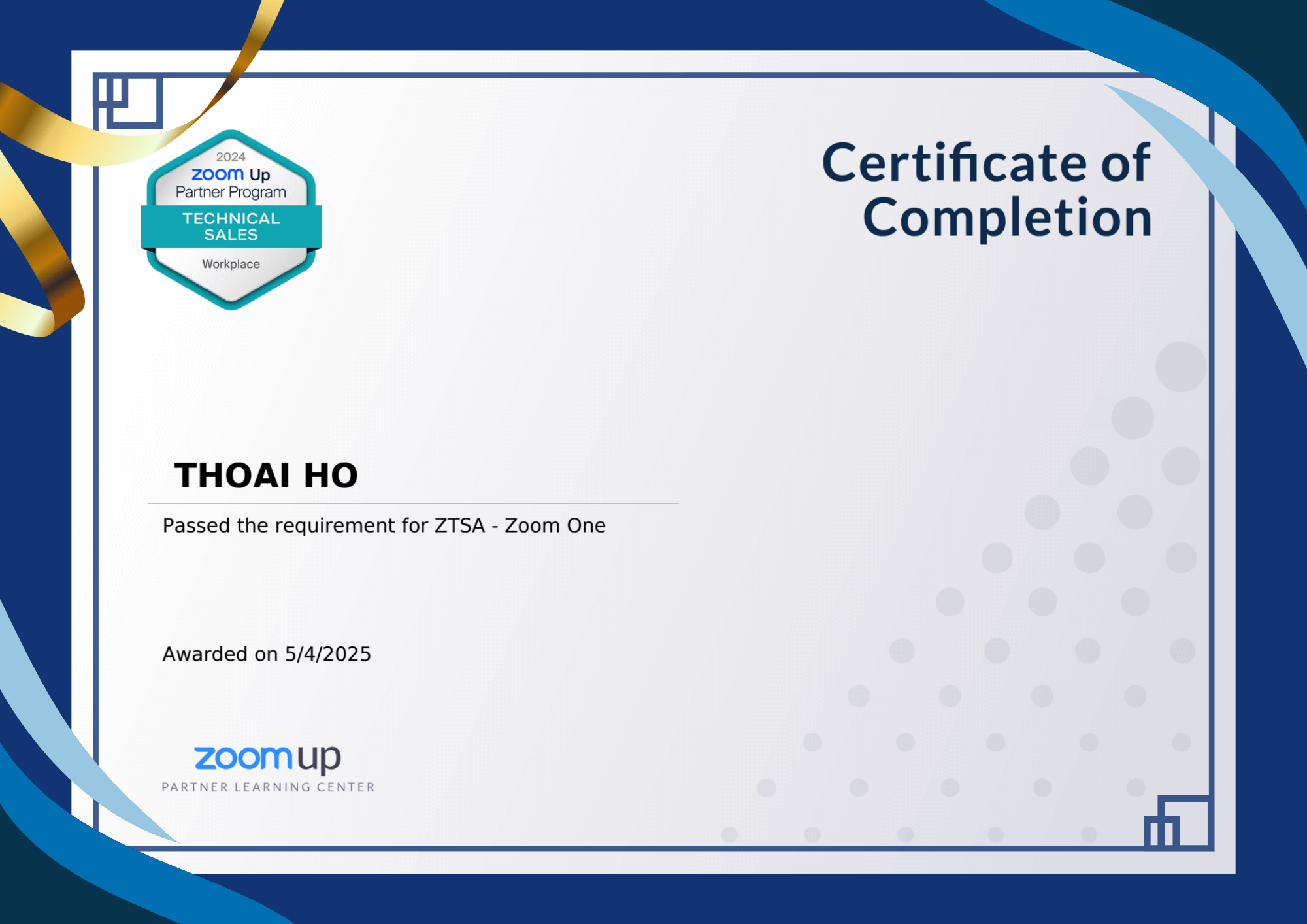 Pased the requirement for ZSA - Zoom One