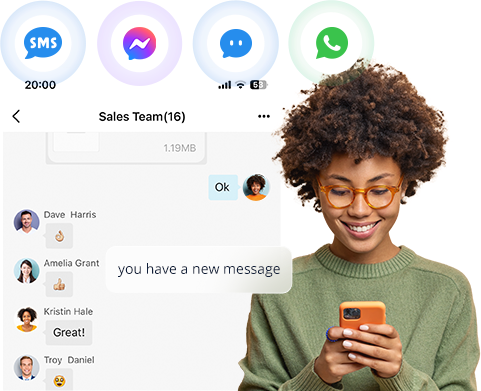 Trò chuyện trực tiếp trên trang web, WhatsApp, SMS và tin nhắn Facebook, tất cả trong một giao diện.